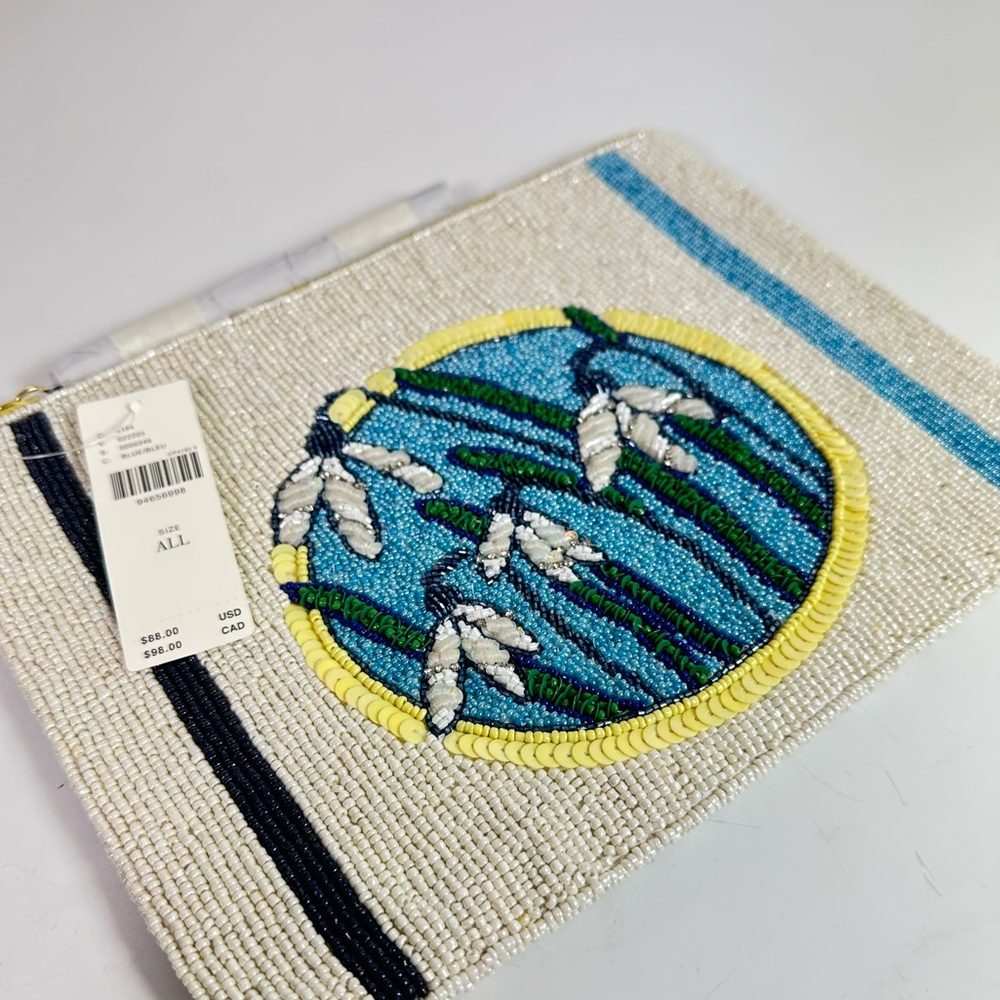 Anthropologie The Fiona Large Beaded Pouch Blue Flower Edition NWT - Picture 6 of 15